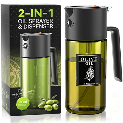 Gelibo 2-IN-1 Oil Sprayer for Cooking,Oil Dispenser for Kitchen,500ML,Black