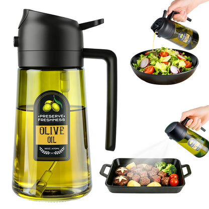 2 in 1 Olive Oil Sprayer for Cooking, 16 Oz Olive Oil Dispenser Bottle for Kitchen, Fits Air Fryers, Salads, BBQ & More