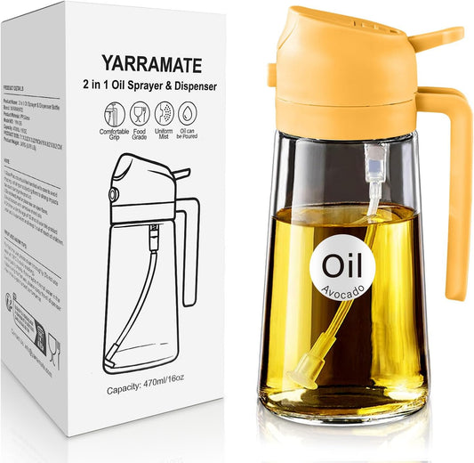 YARRAMATE 16 oz 2-in-1 Glass Olive Oil Sprayer for Cooking, Orange