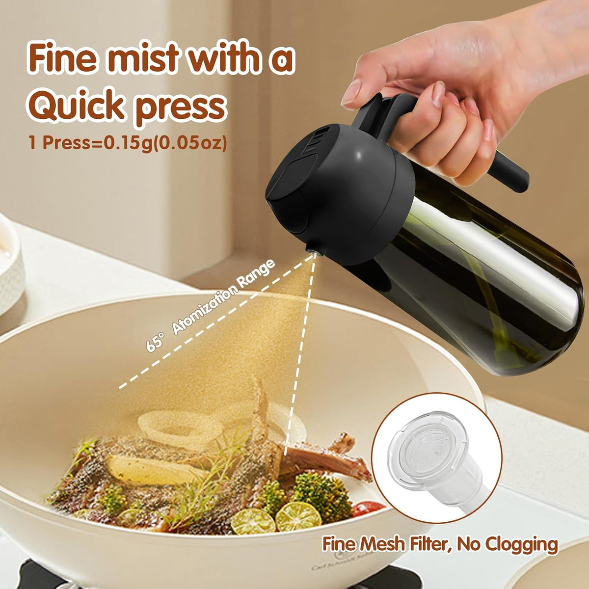 YARRAMATE 16 oz Dark Glass Olive Oil Sprayer & Dispenser, 2-in-1, Black