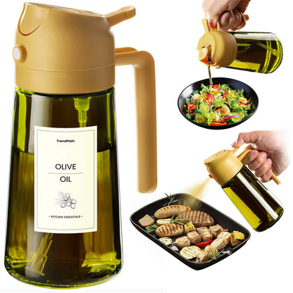 TrendPlain - Original 16oz/470ml Olive Oil Dispenser Bottle for Kitchen Gadgets and Air Fryer Accessories - Olive Oil Sprayer for Cooking w/Stickers - Black&Green
