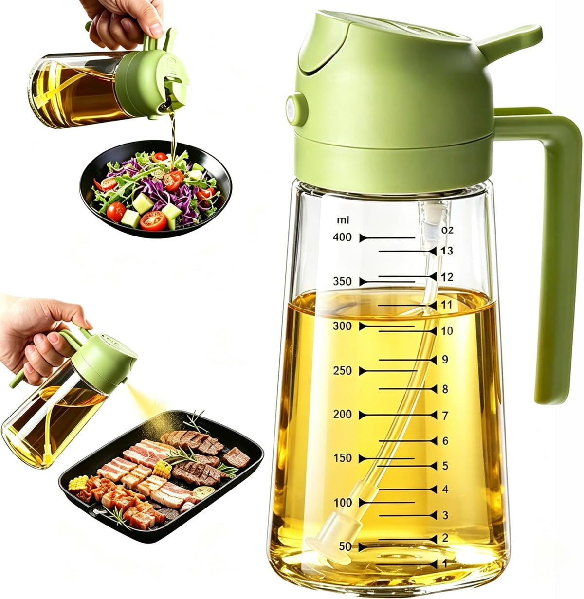 AT-VALY 16oz 2‑in‑1 Oil Sprayer for Cooking Oil Dispenser Bottle, Black