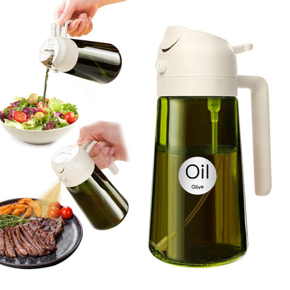 YARRAMATE 16oz/470ml Light Blocking Oil Sprayer for Cooking with Stickers, Food-Grade 2 in 1 Olive Oil Dispenser Bottle for Kitchen, Premium Dark Green Glass Oil Bottle for Air Fryer, BBQ (Green)