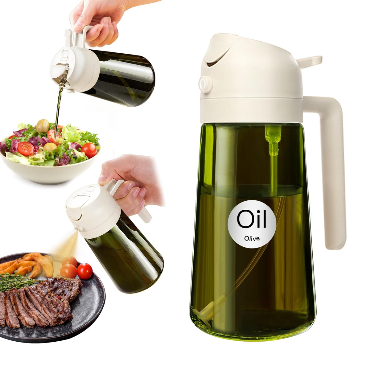 YARRAMATE 16 oz Dark Glass Olive Oil Sprayer & Dispenser, 2-in-1, Black