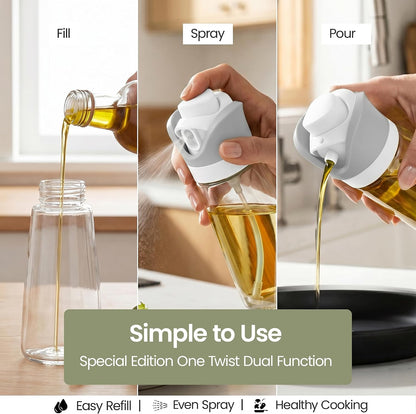 Olive Oil Dispenser for Kitchen 2-in-1 Pour and Spray | 11.5 oz / 340 ml | Glass Olive Oil Sprayer for Cooking, Airfryer, Salad & BBQ | Set of 2 Bottles, White