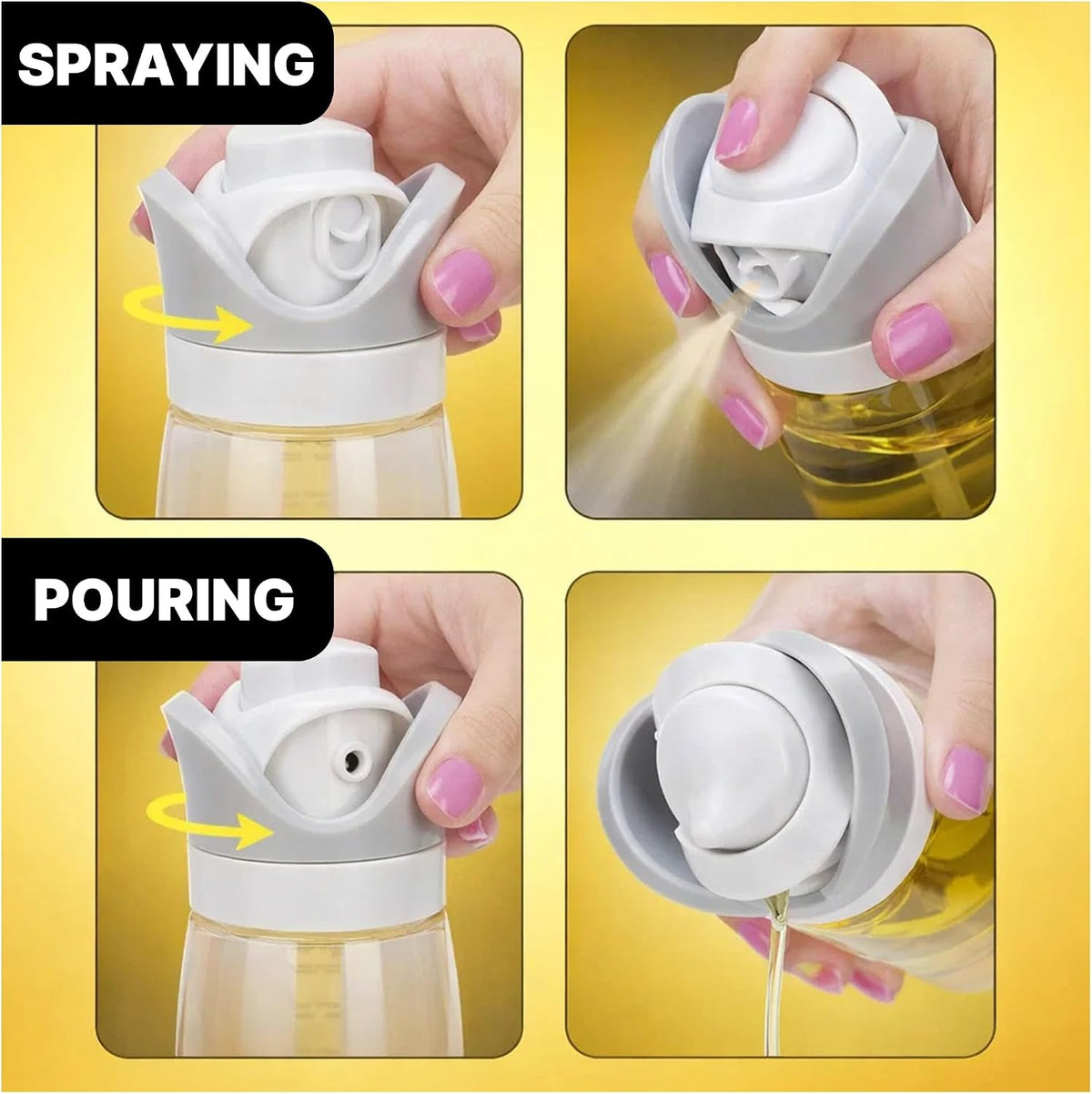2 In 1 Oil Dispenser And Spray Bottles, Two pack 11.5 Oz Bottles, Glass Olive Oil Sprayer For Cooking, Baking, Air Fryer, Salad And BBQ, Controlled Pour And Spray