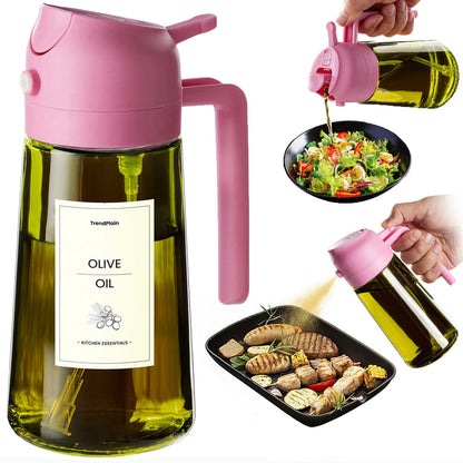 TrendPlain - Original 16oz/470ml Olive Oil Dispenser Bottle for Kitchen Gadgets and Air Fryer Accessories - Olive Oil Sprayer for Cooking w/Stickers - Black&Green