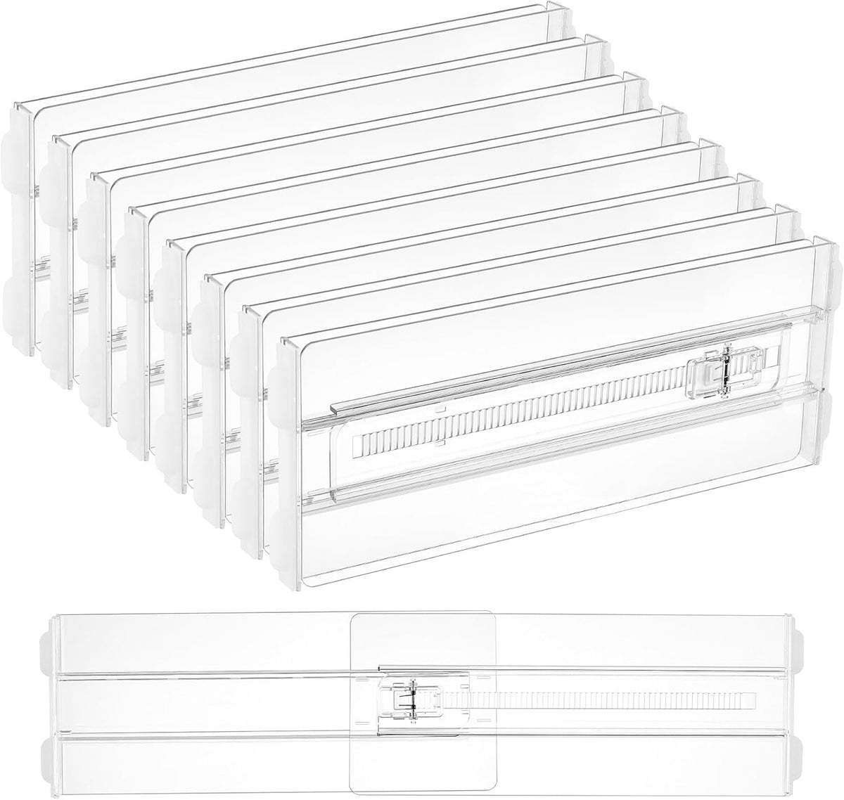 Vtopmart 8 Pack Drawer Dividers for Clothes, 4" High 10.2"-16.5" Adjustable Expandable Dresser Drawer Organizer, Clear Plastic Separators for Dresser, Baby Clothing, Underwear, Cosmetic, Toiletries