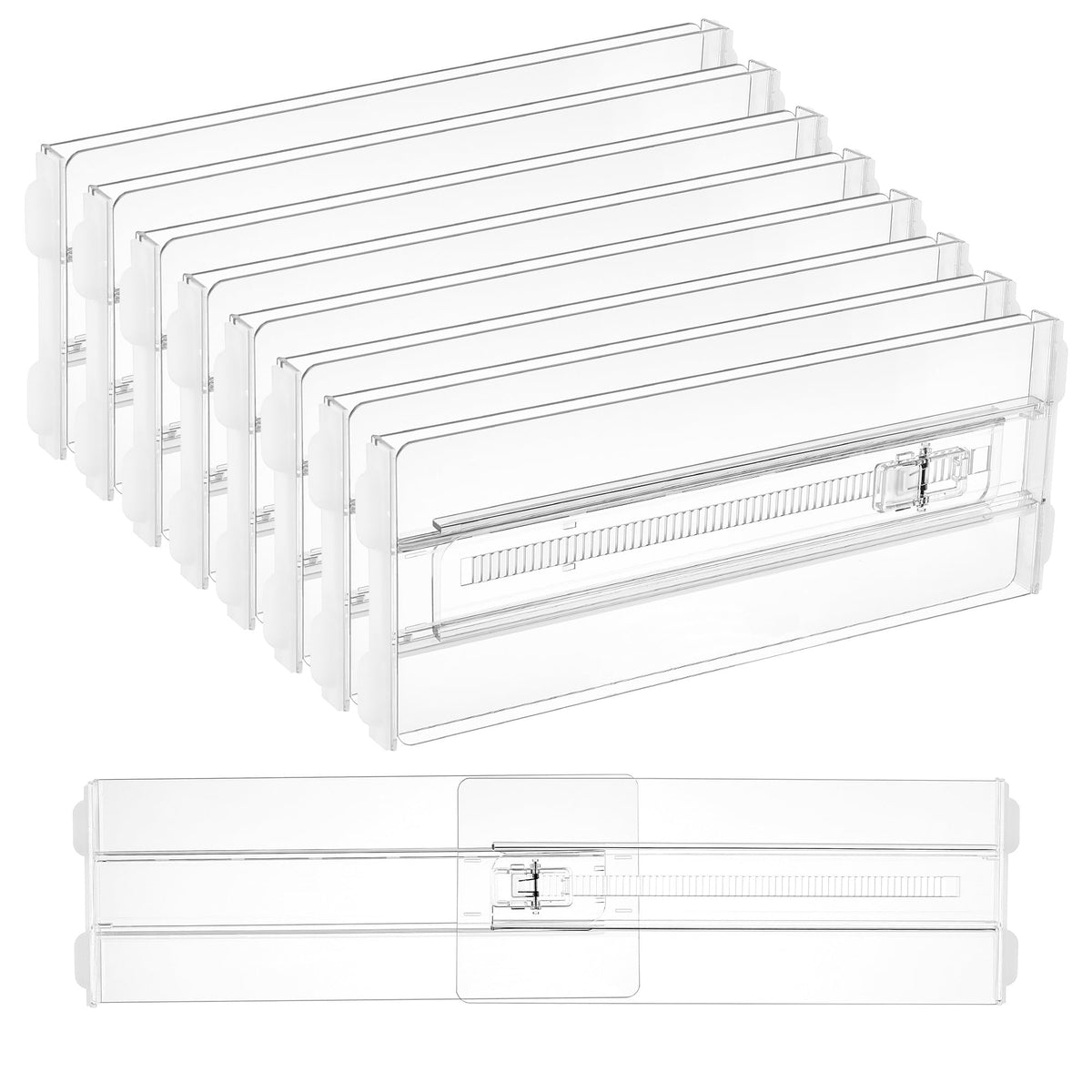 Vtopmart 4 Pack Drawer Dividers for Clothes, 4" High 10.2"-16.5" Adjustable Expandable Dresser Drawer Organizer, Clear Plastic Separators for Dresser, Baby Clothing, Underwear, Cosmetic, Toiletries