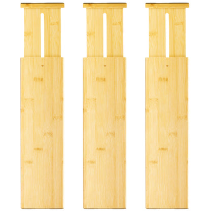 VaeFae 6-Pack Adjustable Bamboo Drawer Dividers, Expandable Drawer Organizer for Kitchen Utensils, Clothes, Bathroom, Office – Fits Drawer Interiors 16.6" to 21.8"
