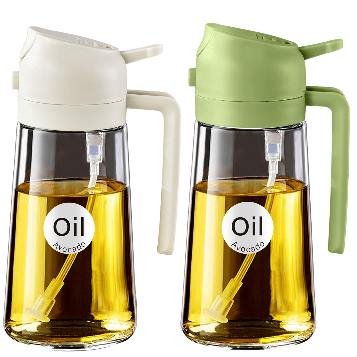 YARRAMATE 16oz/470ml Glass Olive Oil Sprayer for Cooking with Stickers, 2 in 1 Oil Dispenser for Kitchen Gadgets, Food Grade Premium Spray Bottle with Portion Control for Salad, Frying, BBQ (Green)