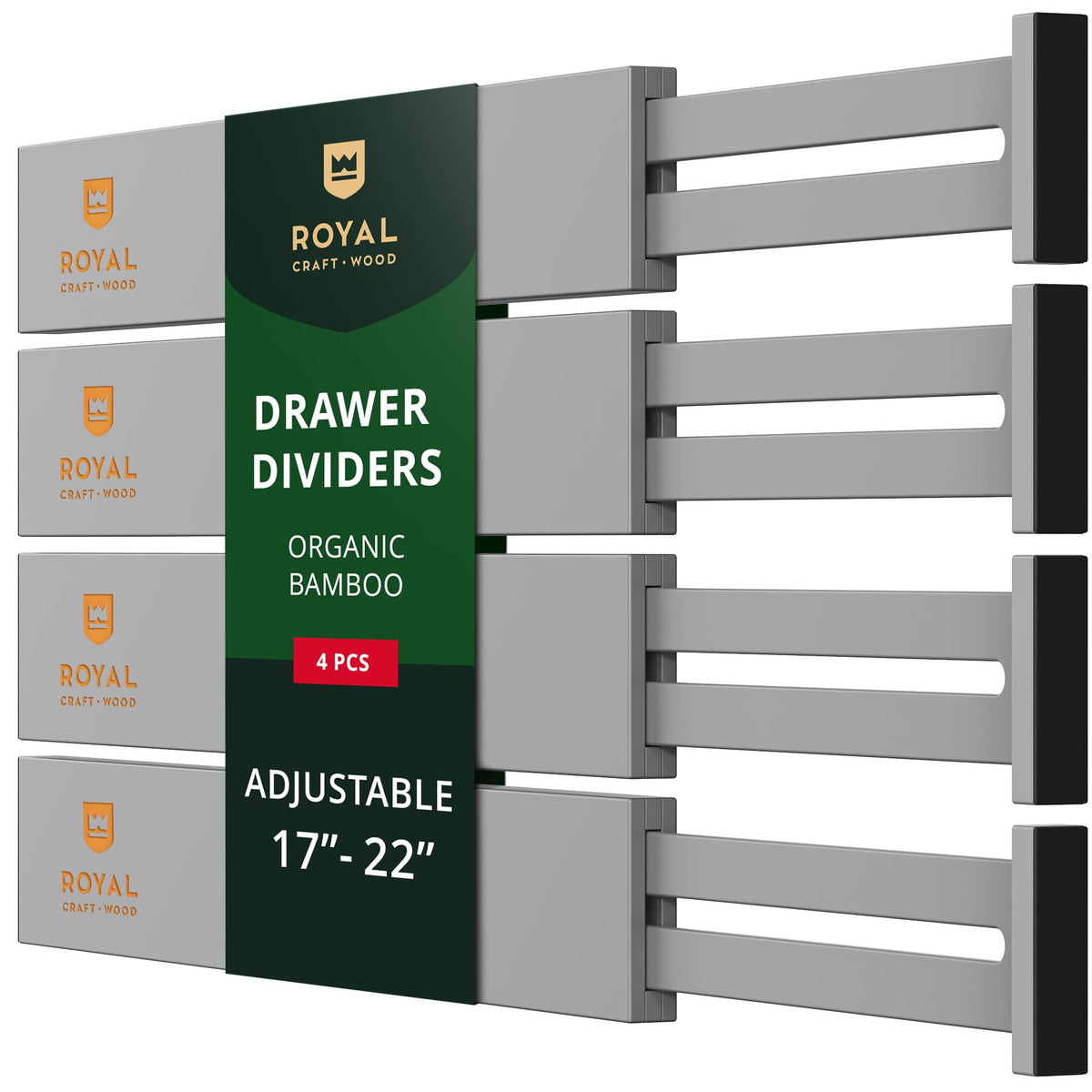 Bamboo Drawer Dividers Organizers, Adjustable Drawer Separator Splitters, 17–22 Inches Expandable Drawer Divider Organizer for Large Utensils, Kitchen, Bedroom, Dresser & Office Drawers 4-Pack