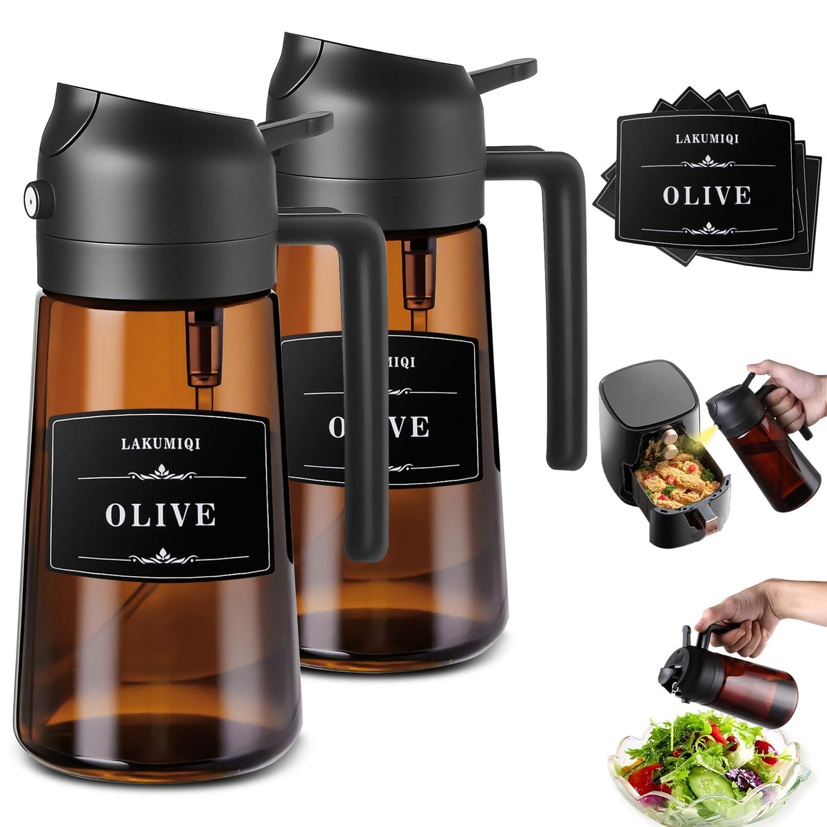 Oliver Oil Sprayer Dispenser for Cooking Bottle 16oz Green Glass White