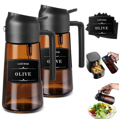 Oliver Oil Sprayer Dispenser for Cooking Bottle 16oz Green Glass White