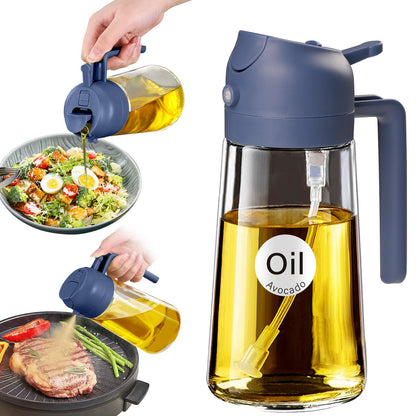 YARRAMATE 16oz/470ml Glass Olive Oil Sprayer for Cooking with Stickers, 2 in 1 Oil Dispenser for Kitchen Gadgets, Food Grade Premium Spray Bottle with Portion Control for Salad, Frying, BBQ (Green)