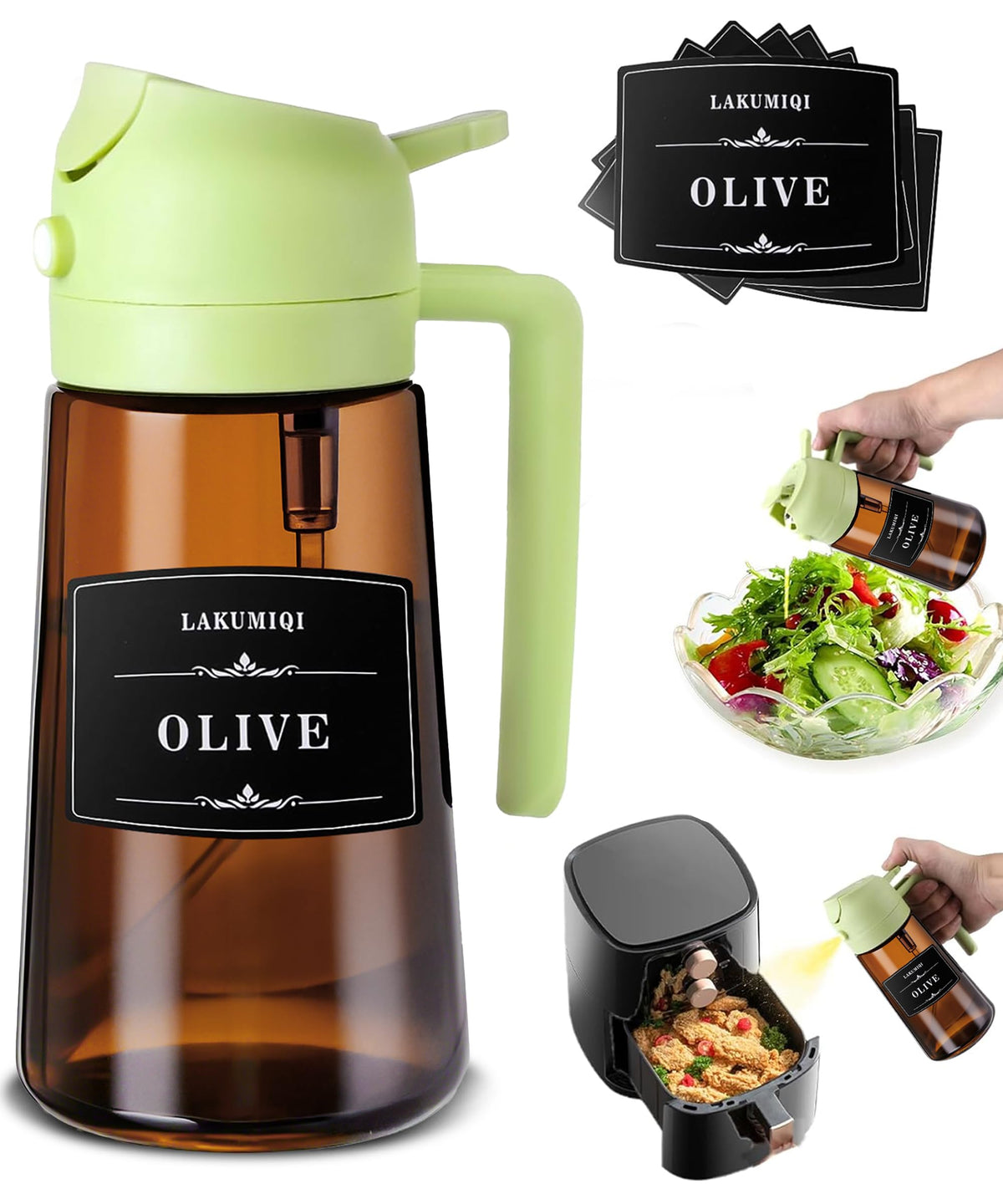 Oliver Oil Sprayer Dispenser for Cooking Bottle 16oz Dark Glass Black Green