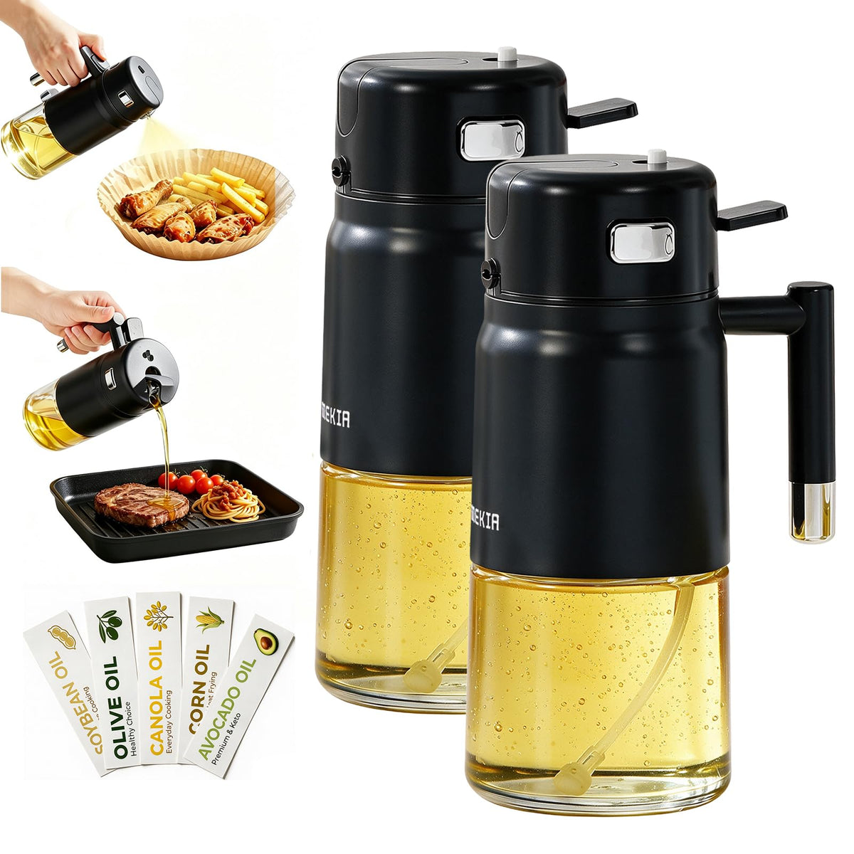 23.7oz /700ML Glass Olive Oil Sprayer for Cooking, 2-in-1 Oil Dispenser Bottle for Kitchen, Air Fryer, Salad, BBQ, Food Grade Spray Bottle with Portion Control