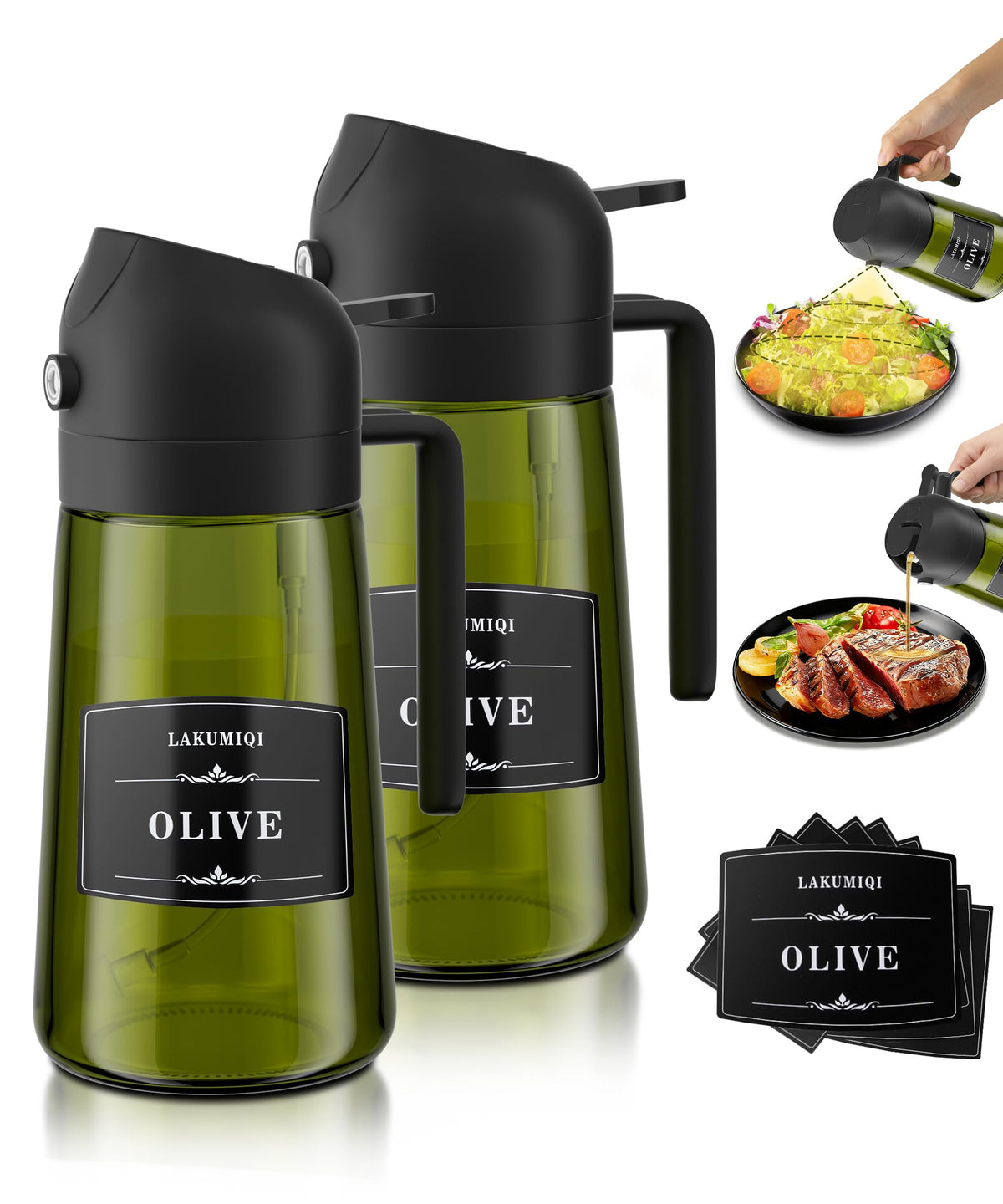 Oliver Oil Sprayer Dispenser for Cooking Bottle 16oz Green Glass Green