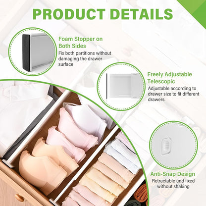 5 Pack Drawer Dividers 3.2" High Slim Organizers Expandable 10.8-17.9" Adjustable Separators for Shallow Drawers Kitchen Utensils Baby Clothes Underwear Storage-White
