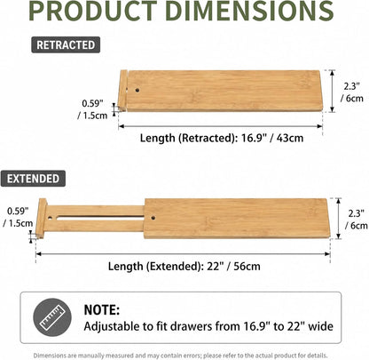 6 Pack Wood Drawer Dividers - Expandable Wooden Drawer Separators