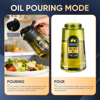 2 in 1 Olive Oil Sprayer for Cooking, 16 Oz Olive Oil Dispenser Bottle for Kitchen, Fits Air Fryers, Salads, BBQ & More