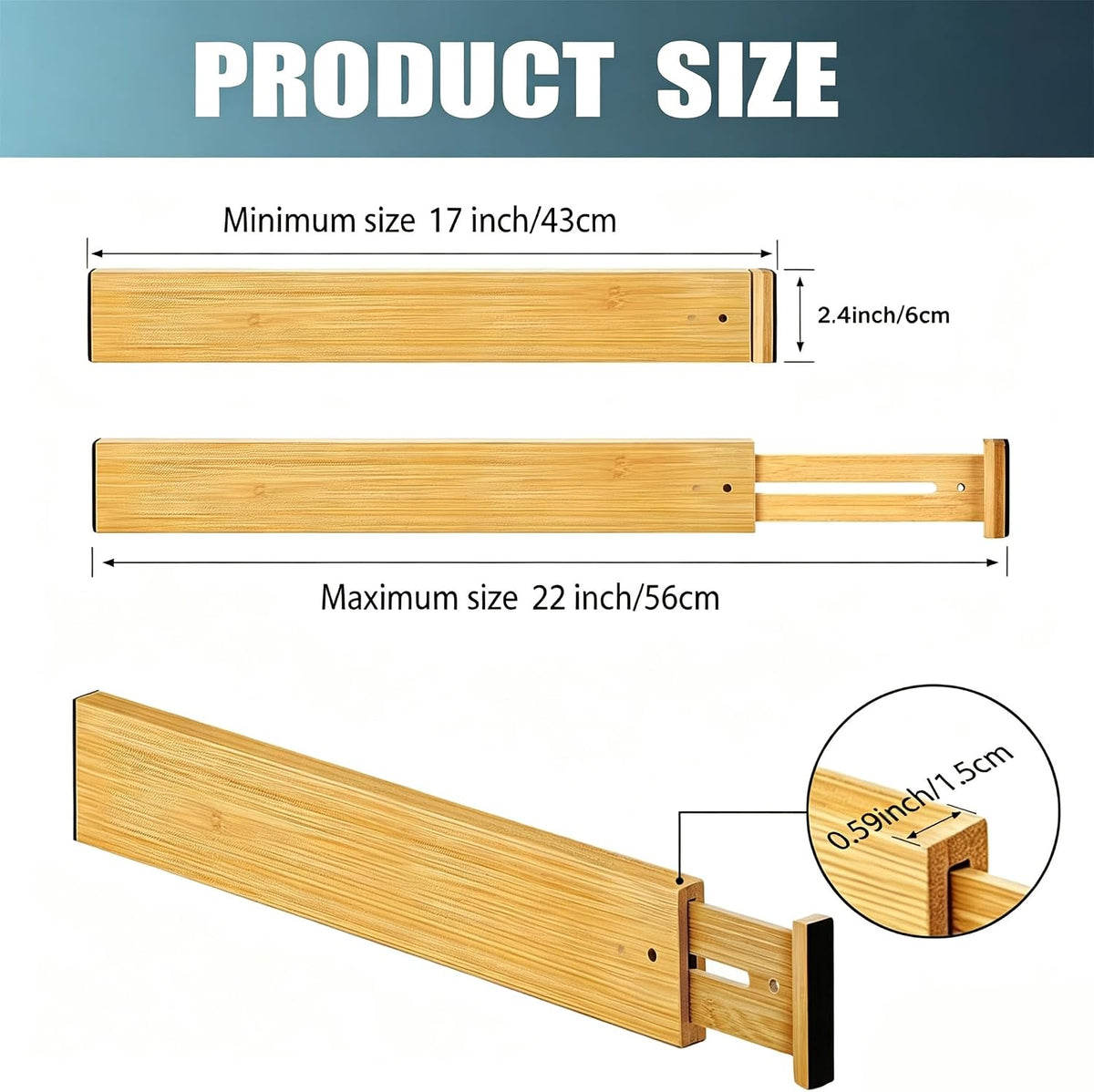 4 Pack Bamboo Drawer Divider, 17-22" Adjustable Organizers
