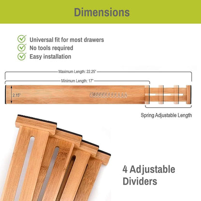 Purawood Living Bamboo Drawer Organizer Adjustable and Expandable Set of 4