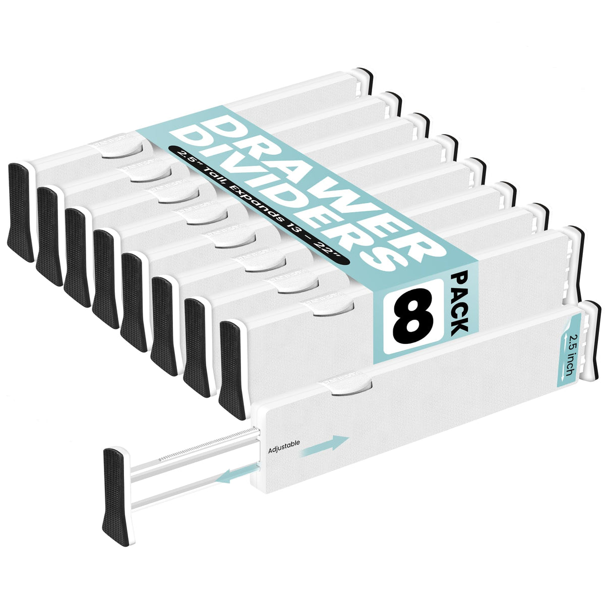 RAPTUROUS White Expandable Drawer Dividers (8" Tall, 13"-22" Long, 4 Pack - White)