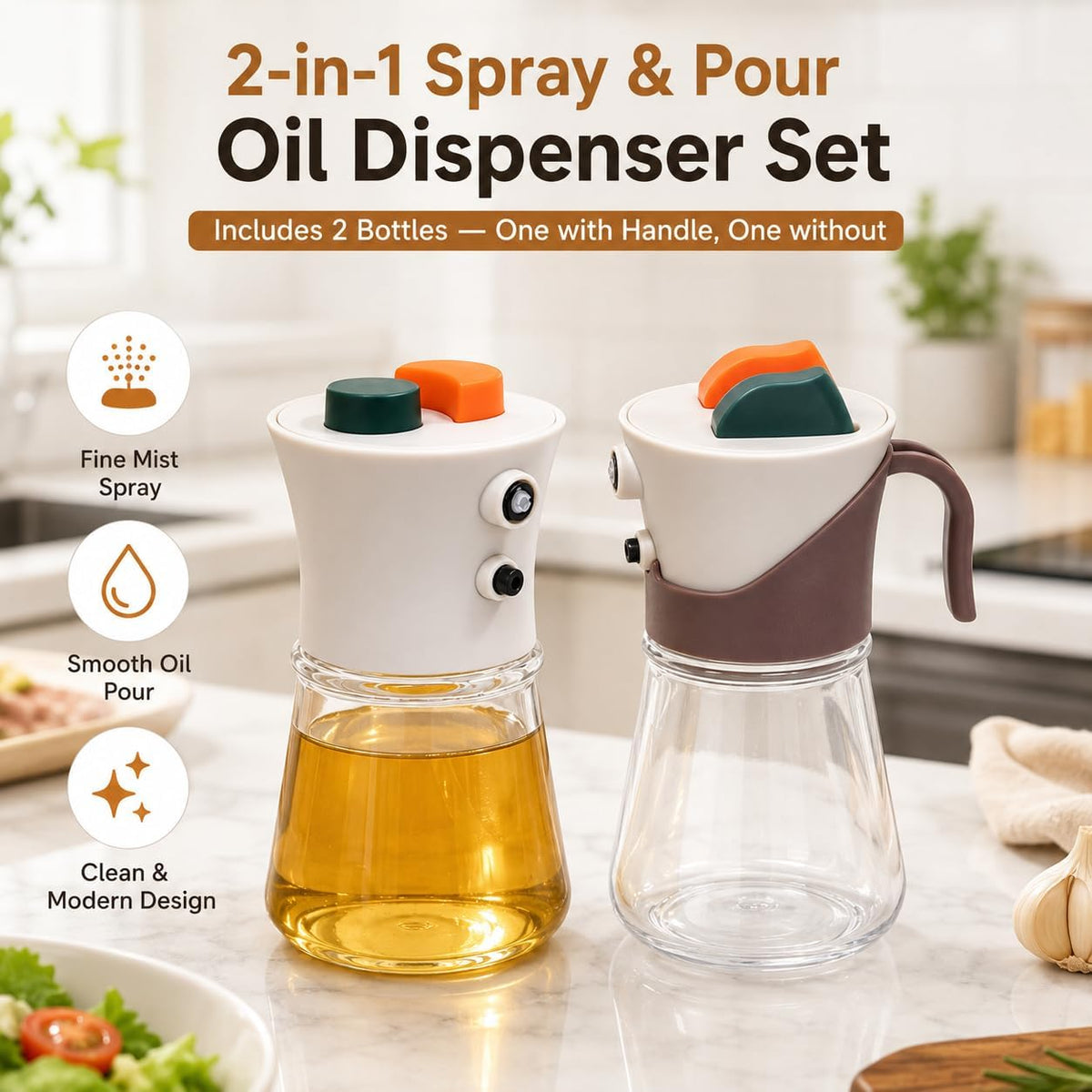 2-in-1 Spray & Pour Glass Oil Dispenser Set of 2