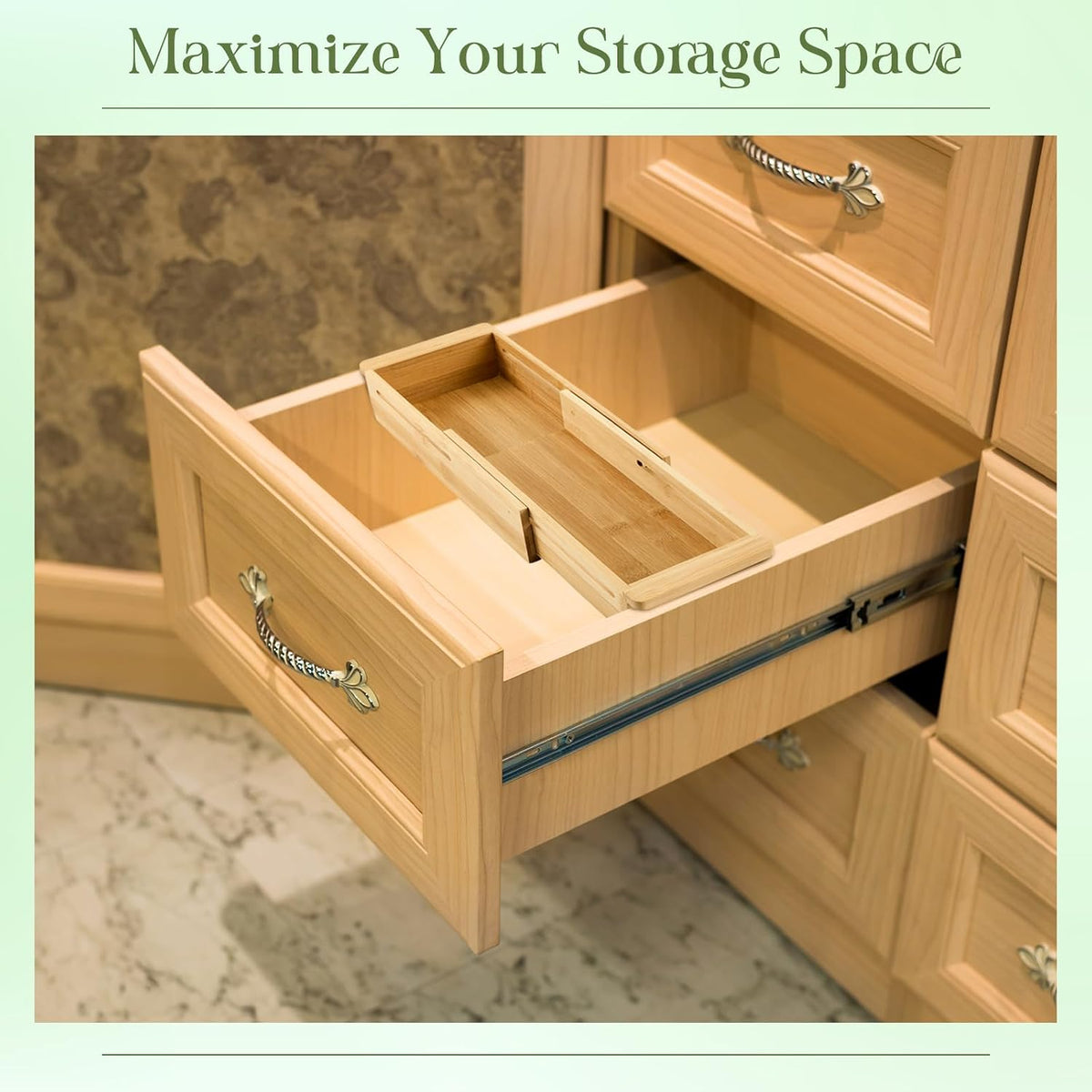 LemonRoad 1 Pcs Sliding Drawer Organizer Bamboo, Wood, 12.4-17.7 Inch