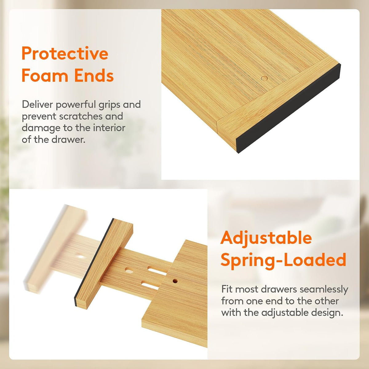 Lifewit 4" High Dresser Drawer Dividers, Adjustable Bamboo Drawer Organizer