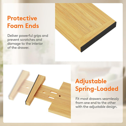 Lifewit 4" High Dresser Drawer Dividers, Adjustable Bamboo Drawer Organizer