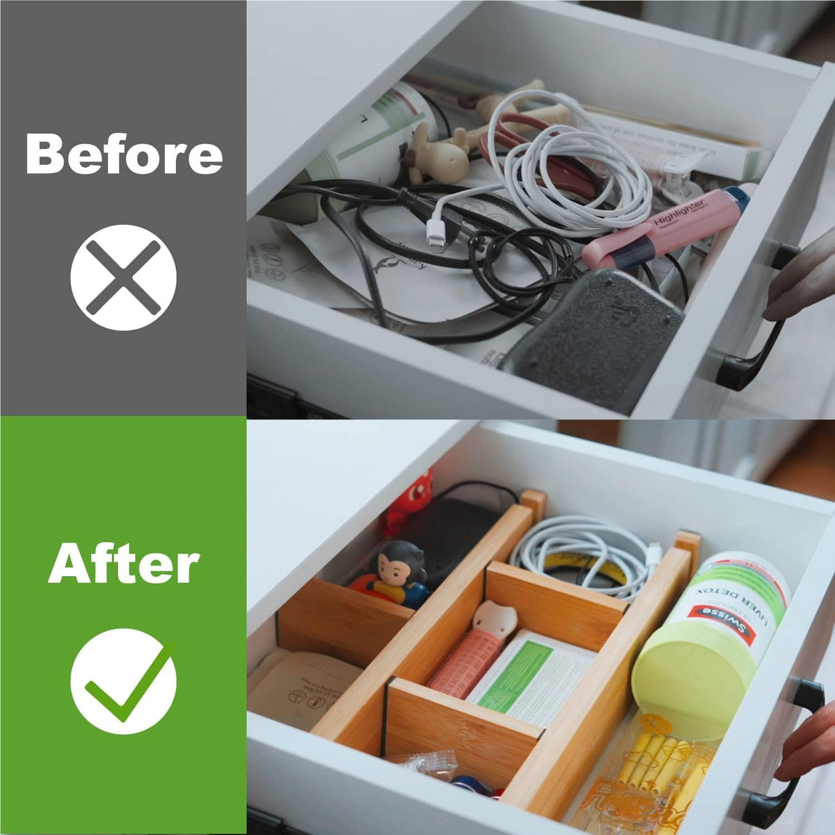 ANTOWIN 4 Pcs Expandable Bamboo Drawer Dividers, Fits 17.6-21.6" Drawers
