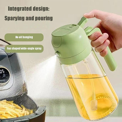 Olive Oil Dispenser Bottle - Green 2-in-1 Spray & Pour, 470ml Non-Drip Glass for Cooking, Air Fryer, and Grilling - Compact and Durable, 2Pcs