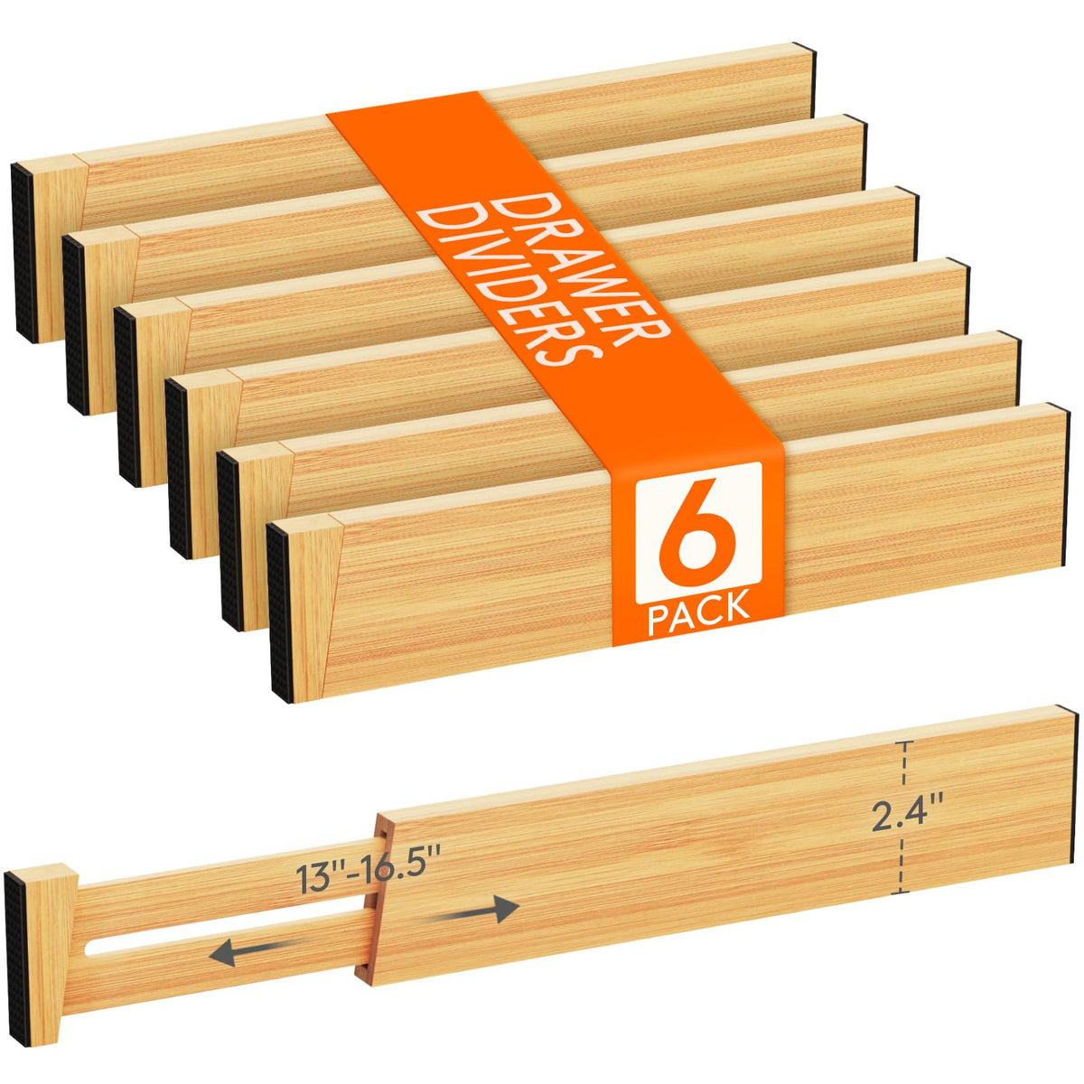 Lifewit 4" High Dresser Drawer Dividers, Adjustable Bamboo Drawer Organizer
