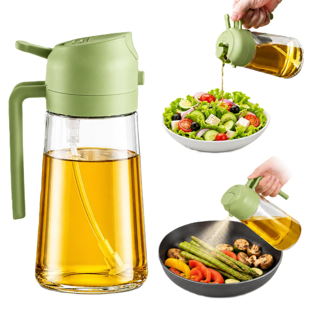 Oil Sprayer for Cooking, 16oz/470ml 2-in-1 Glass Olive Oil Dispenser