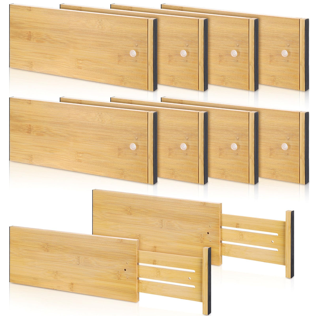DoubleFill 4 Pcs Deep Bamboo Drawer Dividers, Deep Kitchen Dresser Drawer Organizer with Spring Loaded for Clothes, Adjustable Expandable from 15-22 Inch(6 Inch,White)