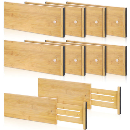 DoubleFill 4 Pcs Deep Bamboo Drawer Dividers, Deep Kitchen Dresser Drawer Organizer with Spring Loaded for Clothes, Adjustable Expandable from 15-22 Inch(6 Inch,White)