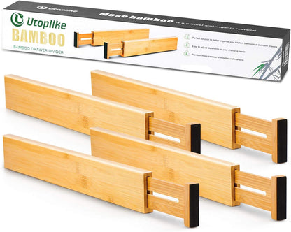 Utoplike 4 Pcs Bamboo Kitchen Drawer Dividers, Large Drawers Organizers