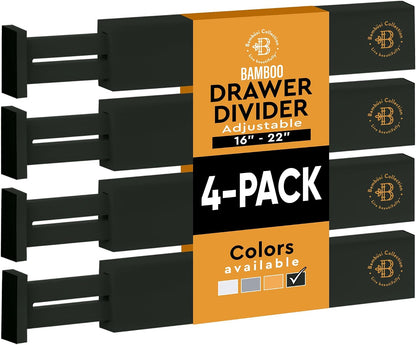 4-Pack Drawer Dividers 2.6-Inch High Dresser Organizer 16 to 22 Inch, Black