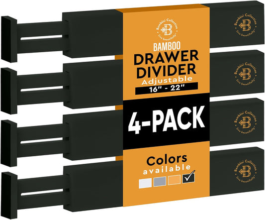 4-Pack Drawer Dividers 2.6-Inch High Dresser Organizer 16 to 22 Inch, Black