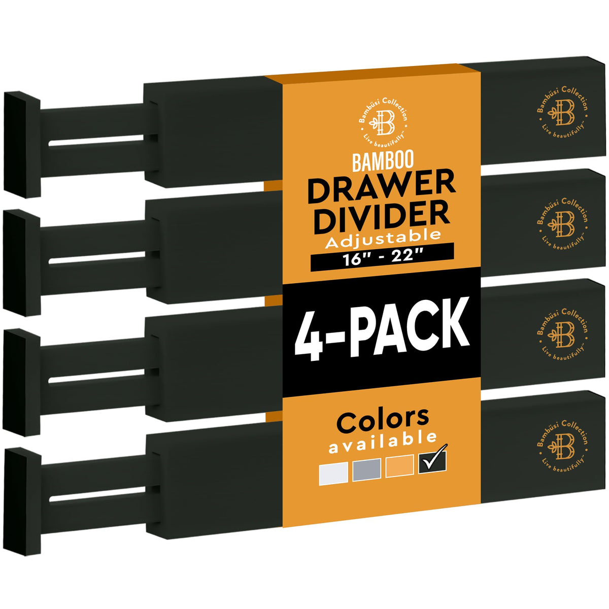 4-Pack Drawer Dividers 2.6-Inch High Dresser Organizer 16 to 22 Inch, Black