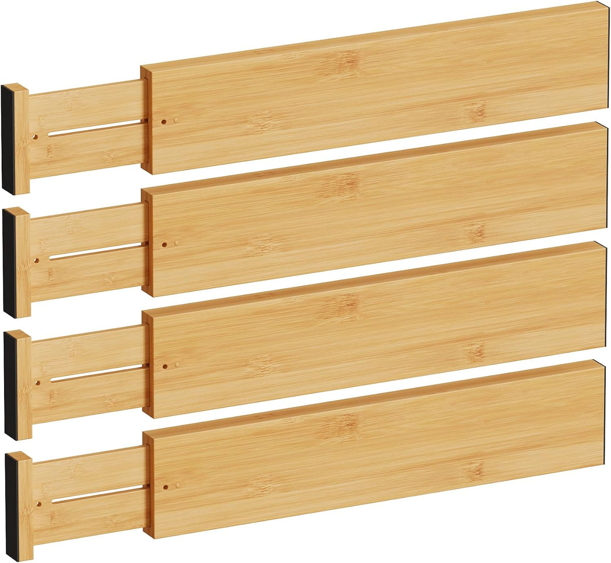 BAMEOS Bamboo Expandable Drawer Dividers – Fits 16.65"–22" Drawers, 4" Extra Deep Walls, Set of 4 | Maximum-Height Spring-Loaded Organizer for Deep Kitchen, Bathroom & Dresser Drawers