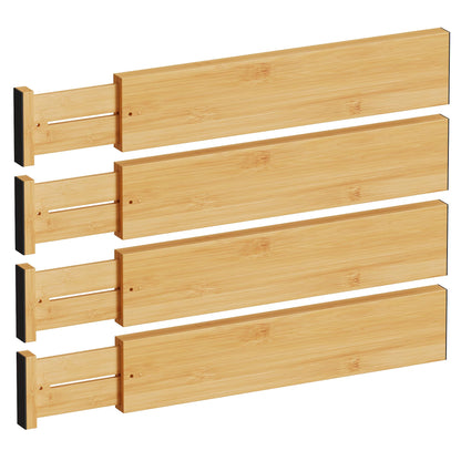 BAMEOS Bamboo Expandable Drawer Dividers – Fits 16.65"–22" Drawers, 4" Extra Deep Walls, Set of 4 | Maximum-Height Spring-Loaded Organizer for Deep Kitchen, Bathroom & Dresser Drawers