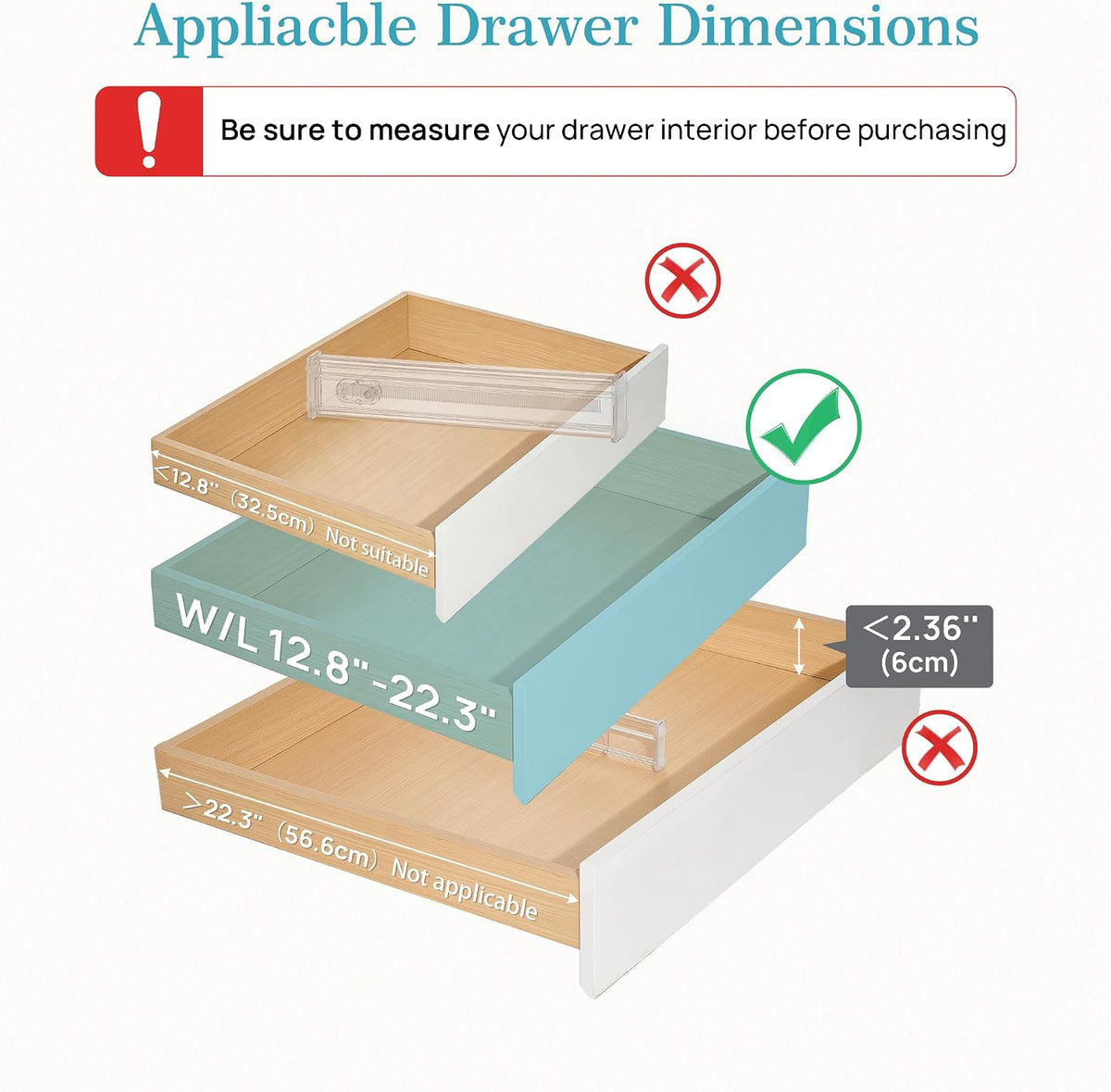 Vtopmart 2.36" Drawer Dividers with Expandable Inserts, 12.8"-22.3", 8 Pack