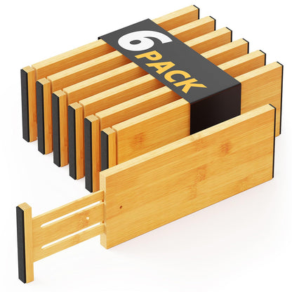 SpaceAid Bamboo Dresser Drawer Dividers 6 Pack, 4.65“ High Adjustable 12.5“-17” Drawer Organizers, Expandable Organization for Clothing, Clothes, Dressers, Black