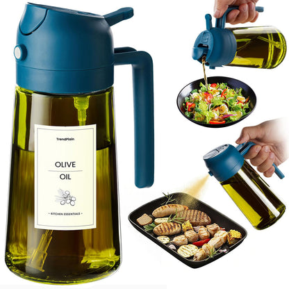 TrendPlain - Original 16oz/470ml Olive Oil Dispenser Bottle for Kitchen Gadgets and Air Fryer Accessories - Olive Oil Sprayer for Cooking w/Stickers - Black&Green