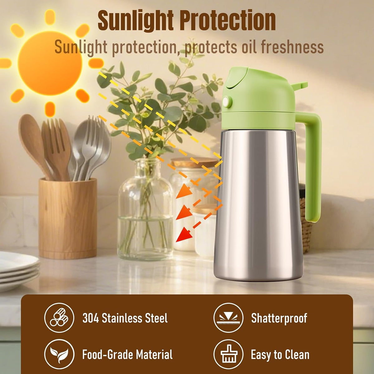 PARACITY Oil Sprayer and Pourer, 16 fl oz Stainless Steel Oil Dispenser