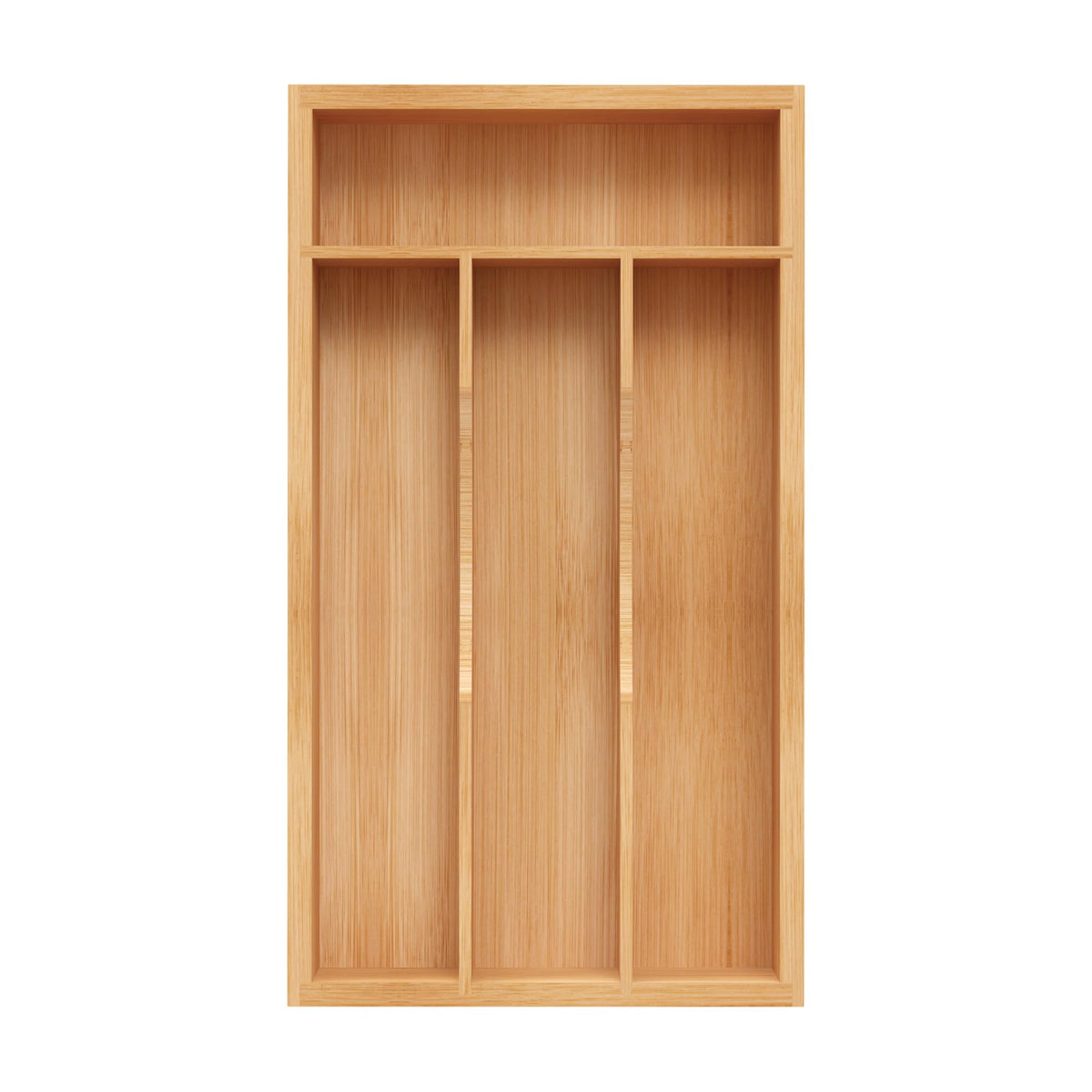 Small Silverware Organizer, Bamboo Kitchen Drawer Organizer, Utensil Holder, Cutlery Tray & Spoon Flatware Storage with Grooved Drawer Dividers (6.7''W x 12''D)