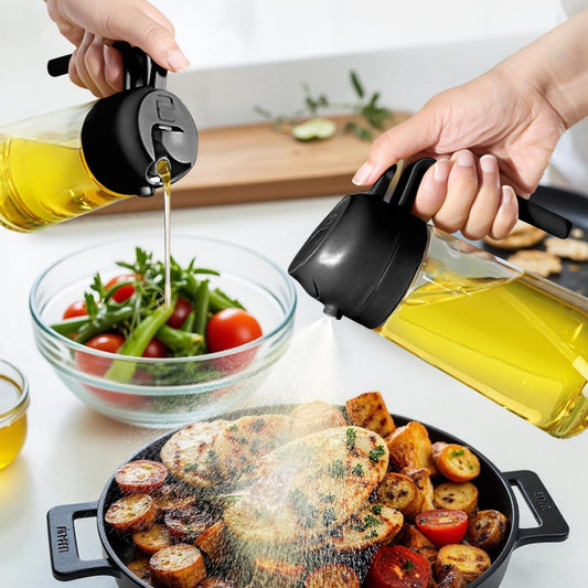 2-in-1 Oil Sprayer & Dispenser, 18oz Borosilicate Glass Oil Spray Bottle, 3 Modes (Spray/Stream/Pour), Leak-Proof Anti-Drip Oil Mister with Ergonomic Handle, One-Hand Operation for Air Fryer, Cooking